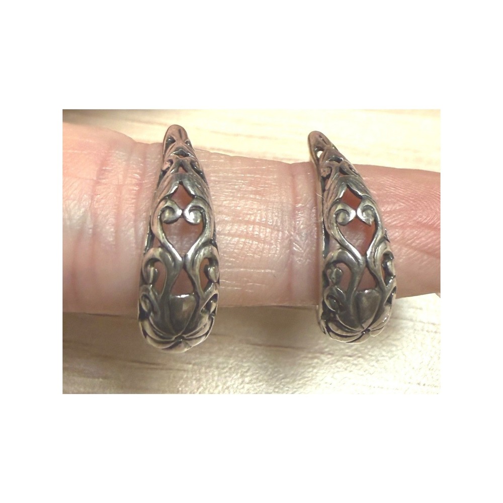 Vintage 925 Sterling Silver Filigree Hoop Earrings Ornate Scroll 2.75g Pierced